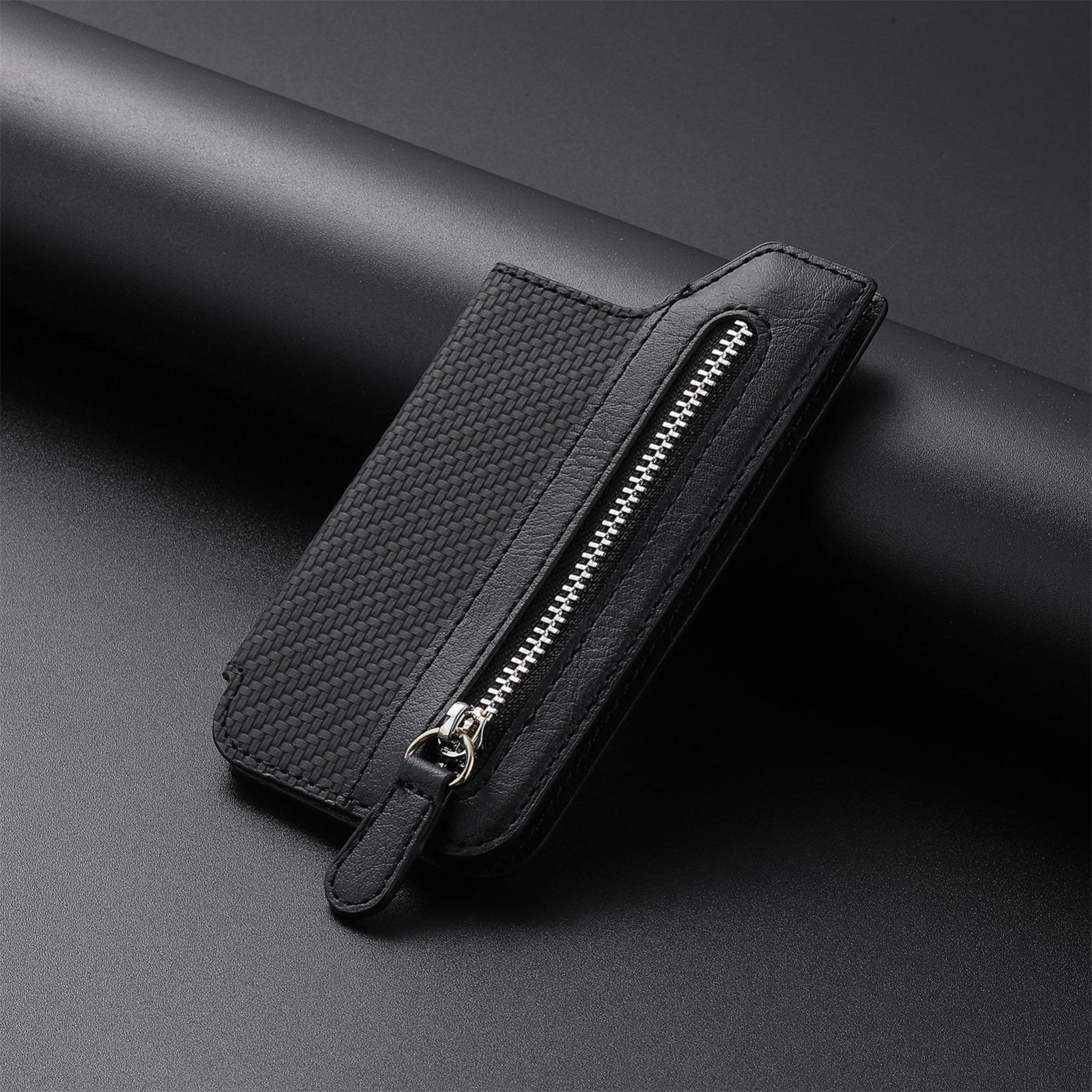 Universal Phone Card Holder Adhesive PU Leather Phone Wallet with Zipper Pocket and Kickstand