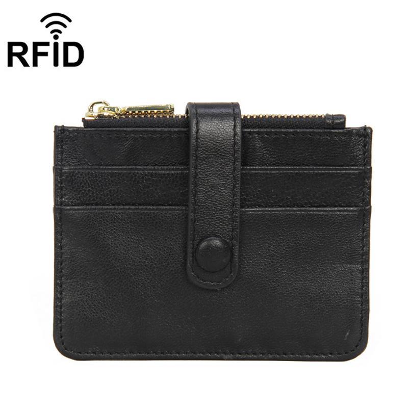 Ultra Thin RFID Blocking Card Holder Slim Leather Wallet with Coin Pocket and ID Card Organizer
