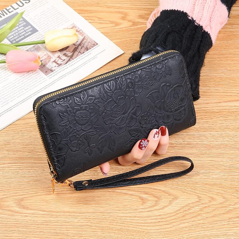 Large Capacity Zip Around Wallet with Embossed Design and Multi Card Holder