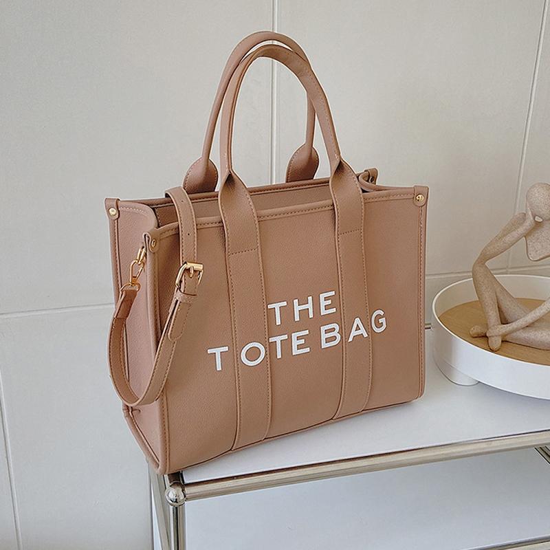 Women's PU Leather Tote Bag Large Capacity Crossbody Handbag with Letter Print