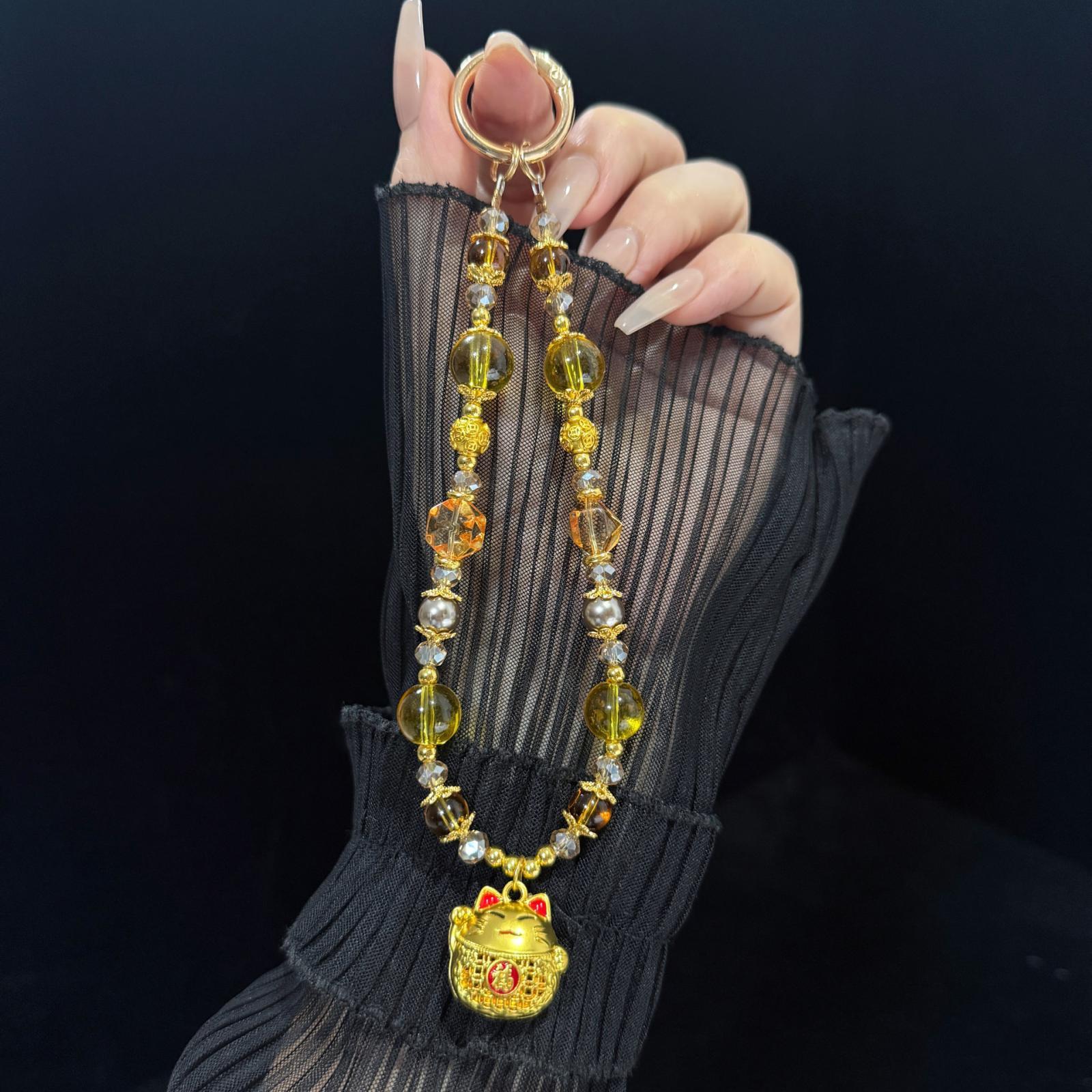 Lucky Cat Crystal Phone Lanyard & Anti Loss Phone Strap Necklace