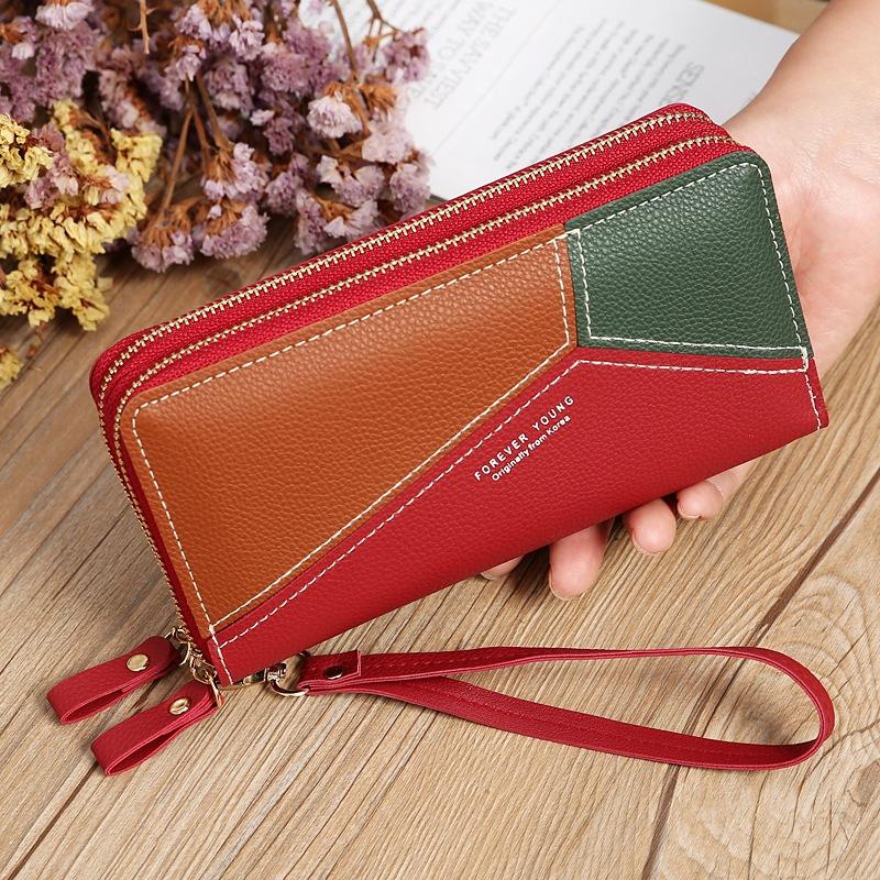 Elegant Womens Long Wallet Double Zipper Phone Wallet with Card Holder and Coin Purse