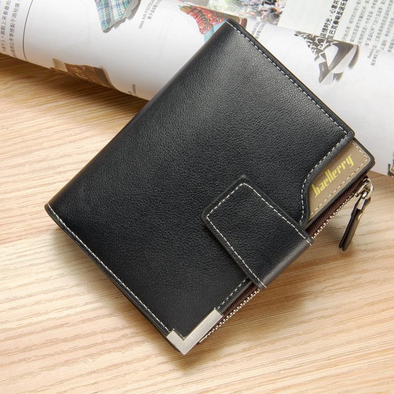 Men's Trifold Wallet with Zipper Coin Pocket PU Leather Card Holder Wallet