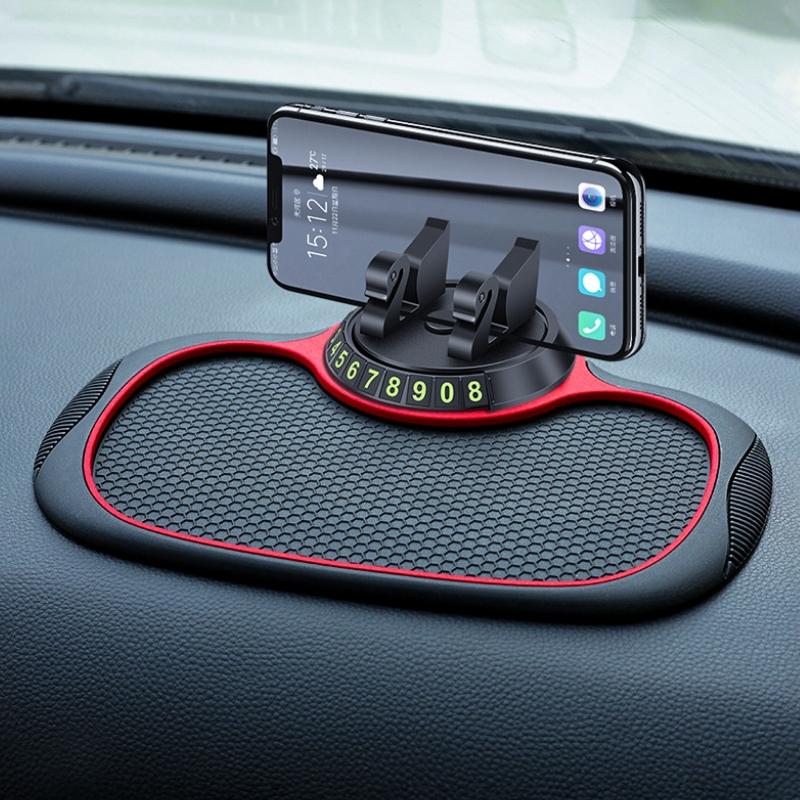 Car Phone Holder Non Slip Dashboard Mat with Temporary Parking Number Plate