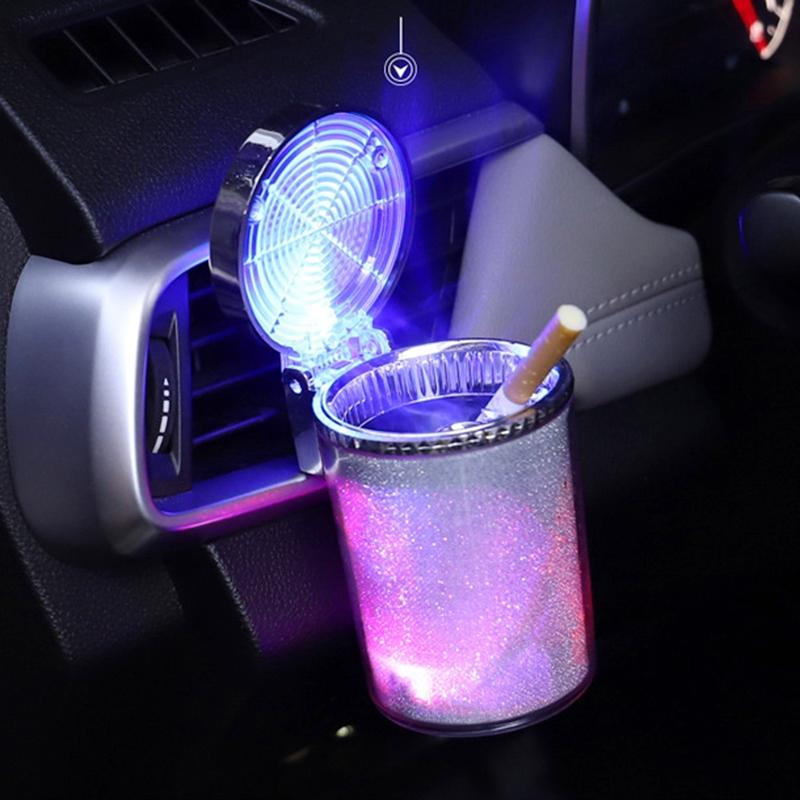Portable Car Ashtray with LED Light 7 Color Car Cup Holder Cigarette Ashtray