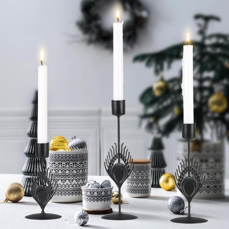 3 In 1 Black Feather Candlestick Wedding Decoration Romantic Candlelight Home Ornaments