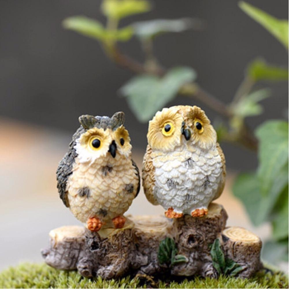 2PCS Mini Resin Owl Figurines for Fairy Garden Accessories & Miniature Garden Decor Random Color