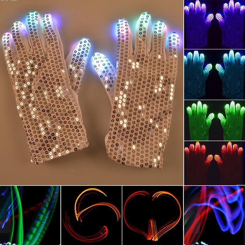 Sequin LED Light Up Gloves for Dance Parties, Festivals and Stage Performances