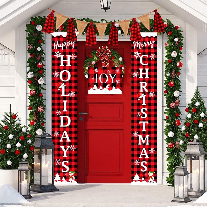 Red Black Buffalo Plaid Christmas Door Curtain Farmhouse Holiday Decoration Set