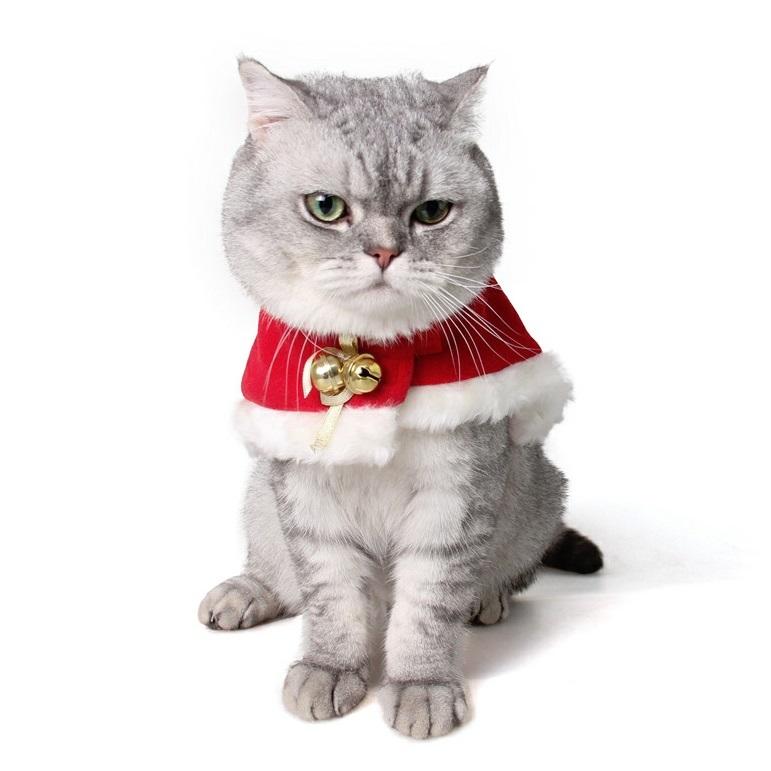 Cozy Pet Christmas Costume Red Fleece Cape with Bell for Cats, Rabbits and Small Dogs