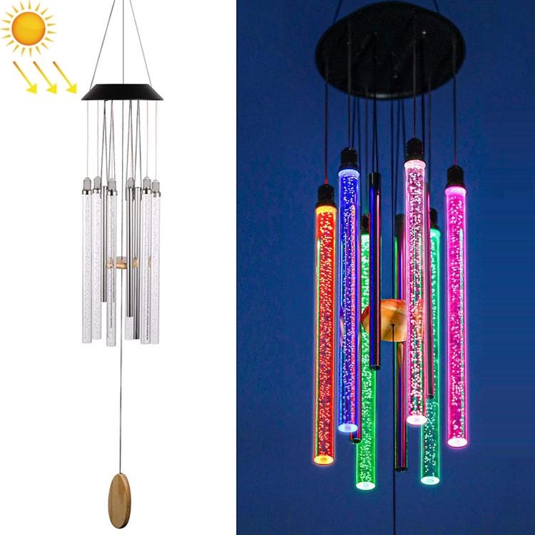 Solar Color-Changing Wind Chime LED Rotating Garden Light with Acrylic Sticks