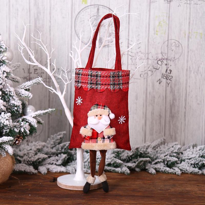 Festive Christmas Burlap Gift Bag with Plaid Tote Design for Candy and Holiday Gifts