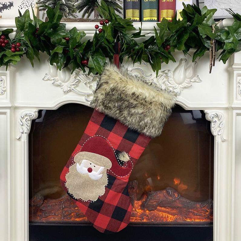 Festive Christmas Stocking Burlap Gift Bag for Candy, Gifts and Holiday Decor