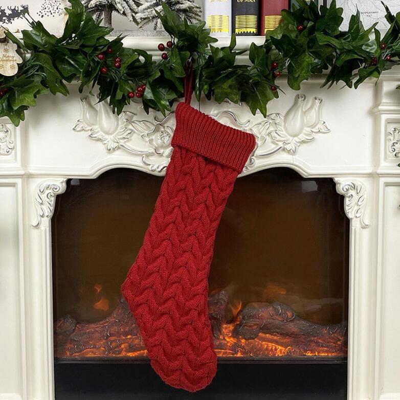 Large Knitted Christmas Stocking Gift Bag Wool Holiday Hanging Decoration