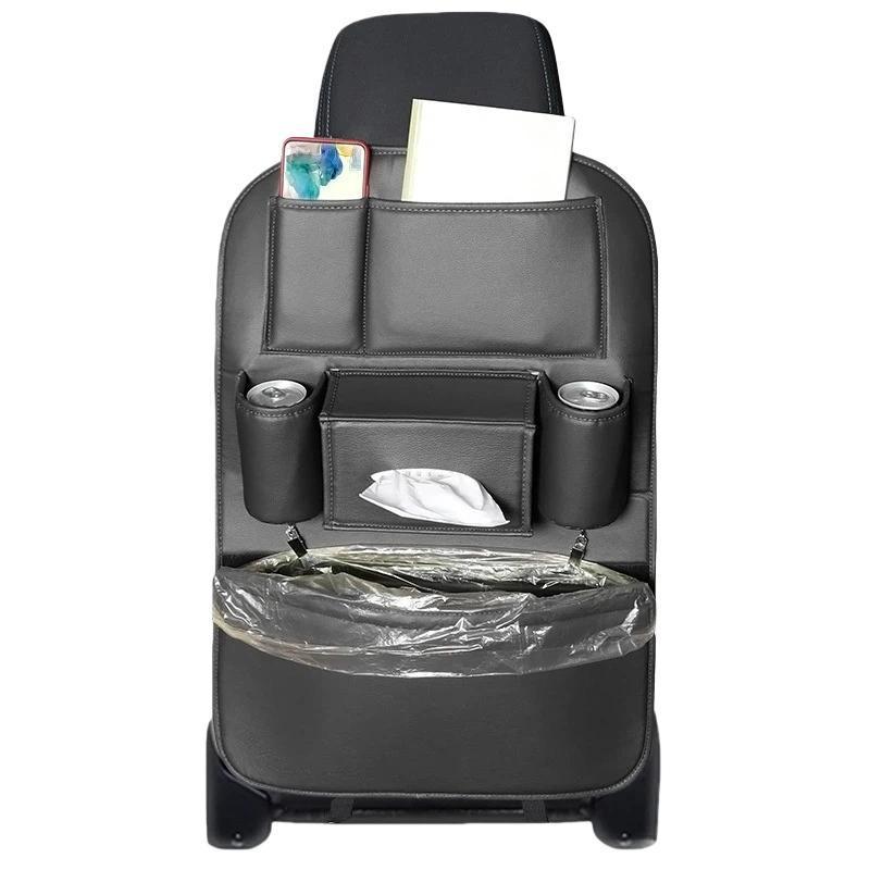 Premium Car Seat Back Organizer and Hanging Car Trash Bag with Large-Capacity PU Storage