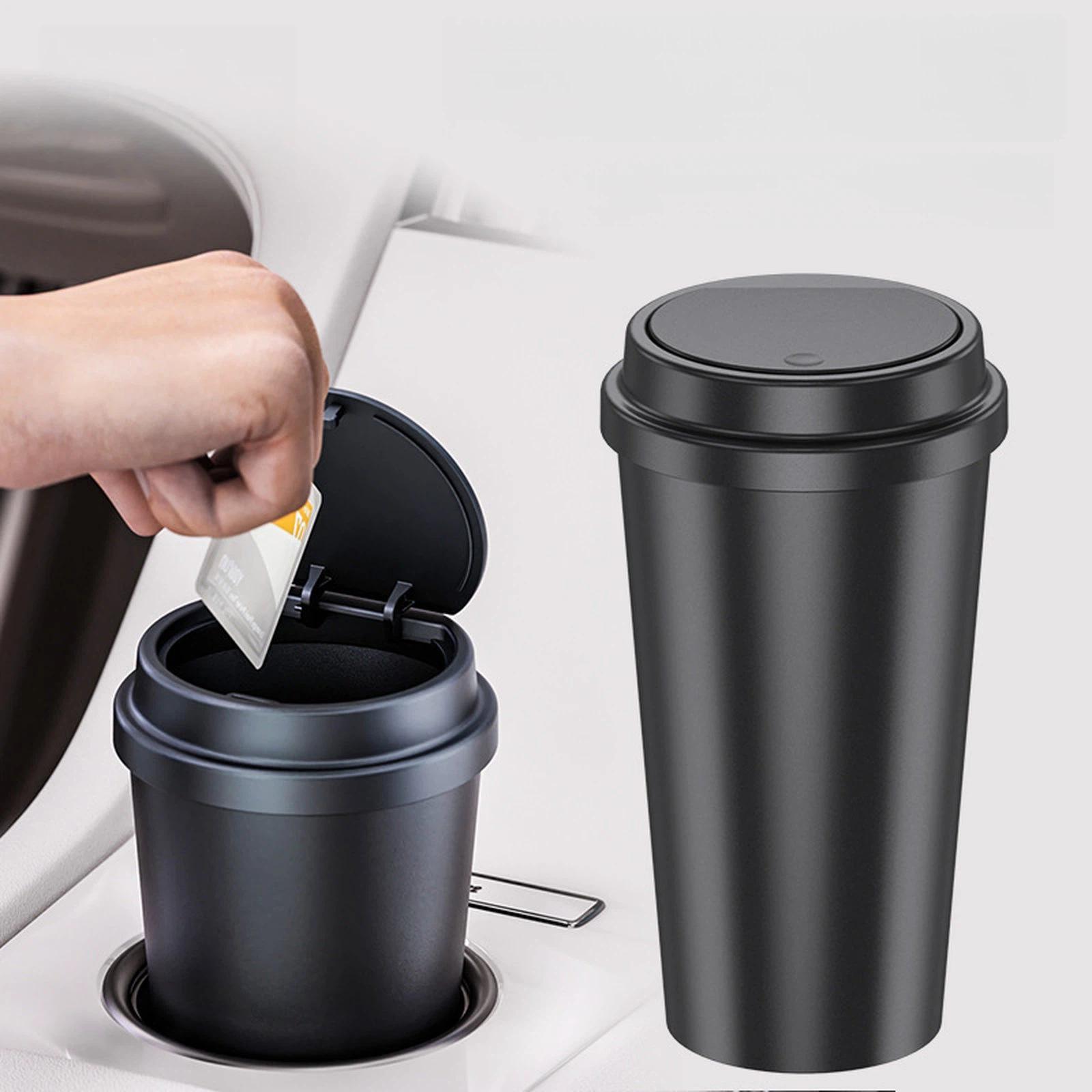 Car Cup Holder Trash Can with One-Touch Lid Compact Mini Car Trash Can & Organizer