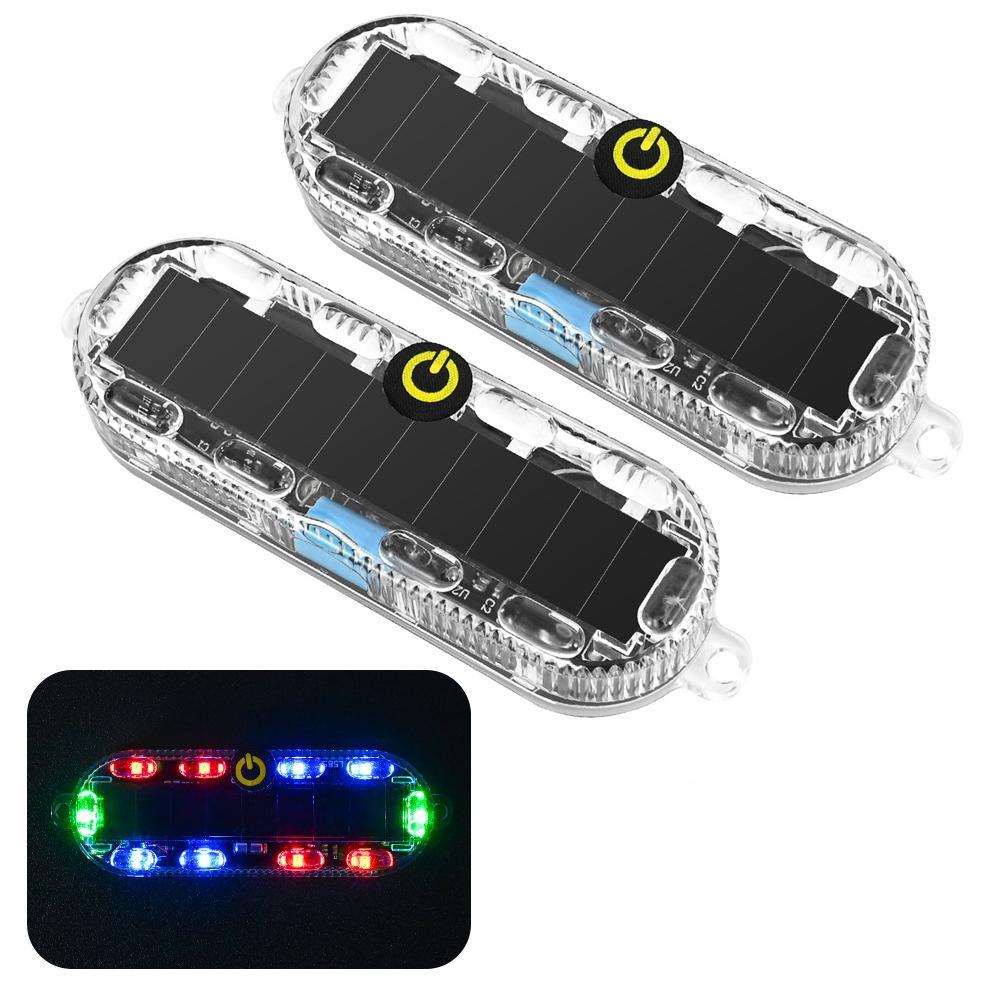 2PCS Solar Powered Motorcycle Warning Lights Wireless Waterproof RGB LED Tail Lights