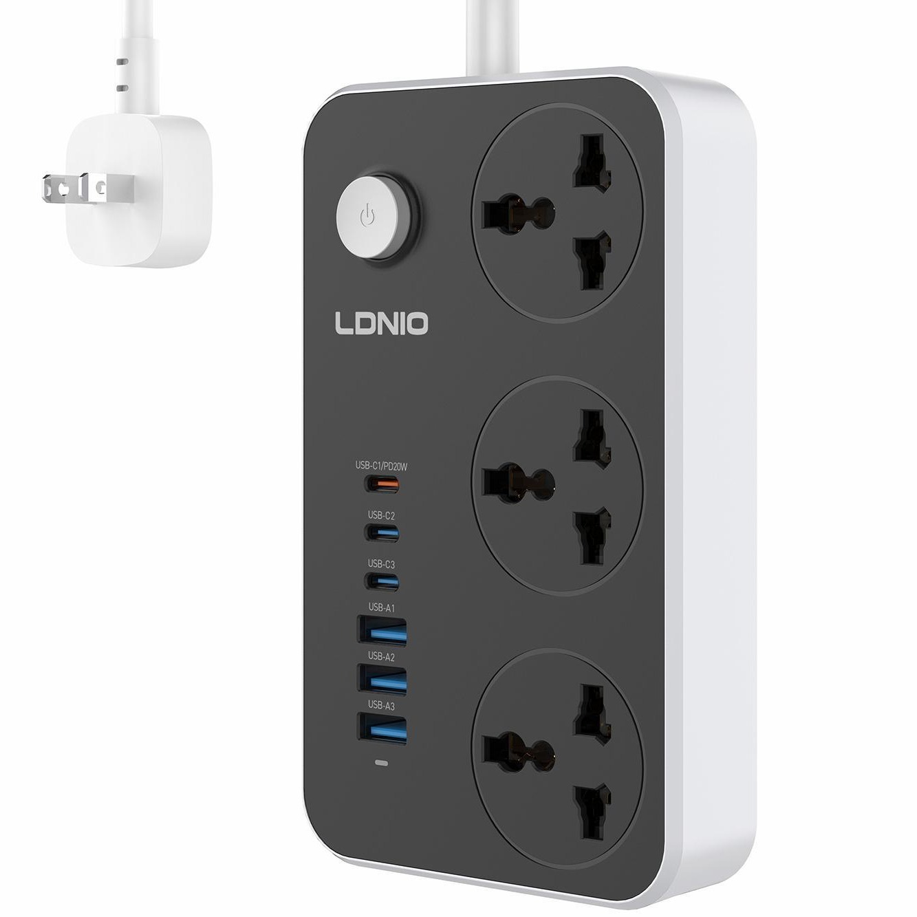 2500W USB C Power Strip with 3 Universal AC Outlets, 6 USB Ports and 2m Cord