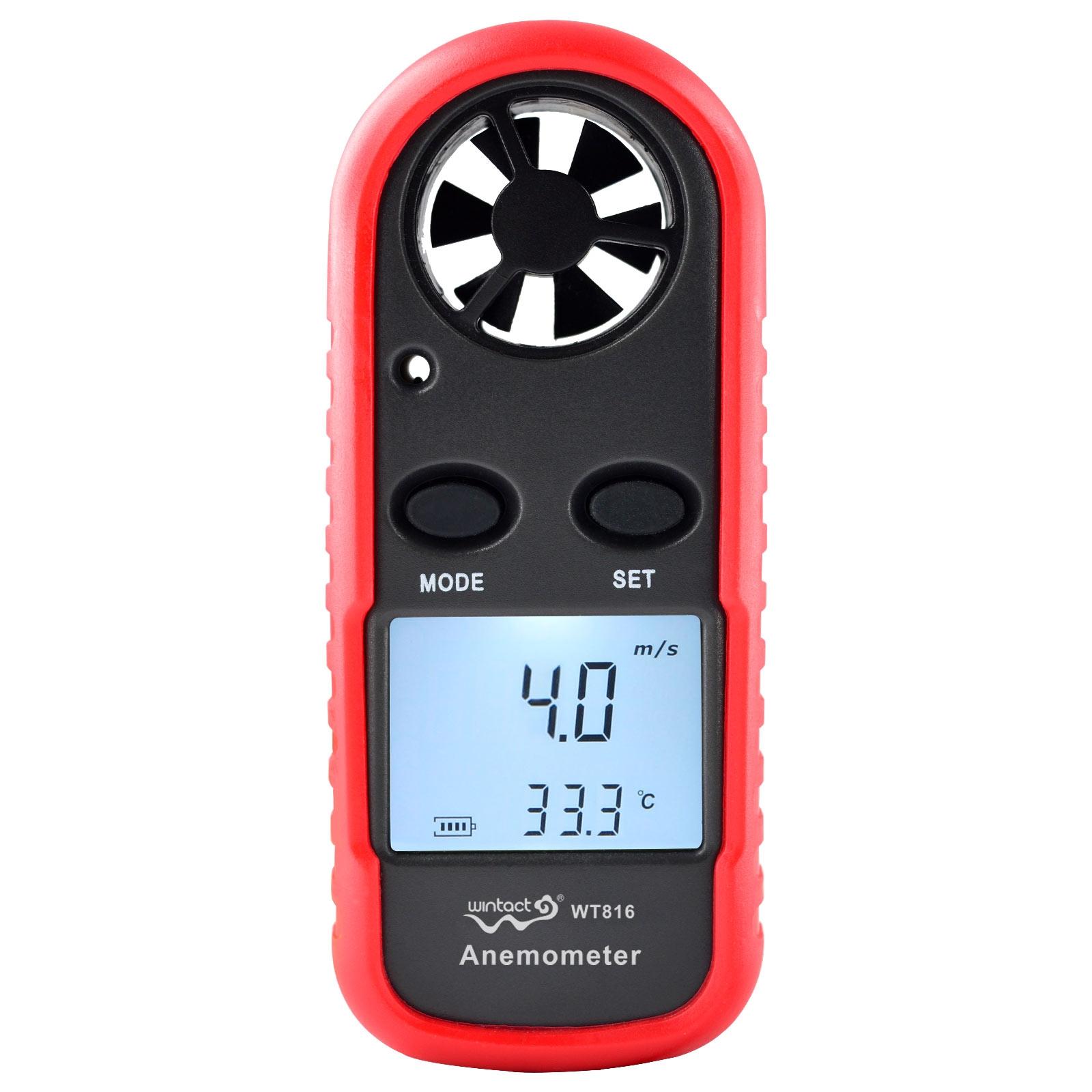 Digital Anemometer Wind Speed Meter with Thermometer and Backlit LCD