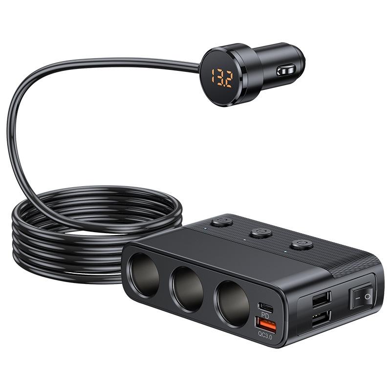 Car Charger with USB C PD, QC3.0 and 3 Socket Cigarette Lighter Splitter