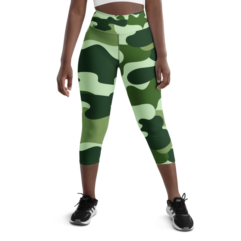Military Green Camo Pattern Capri Leggings Inspire Uplift