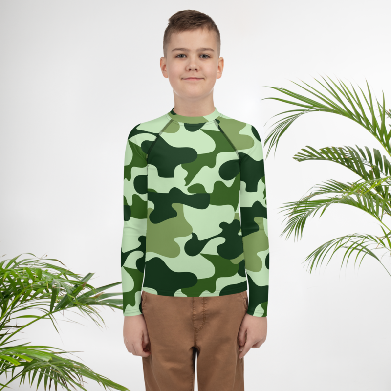 Military Green Camo Pattern Youth Rash Guard | Inspire Uplift