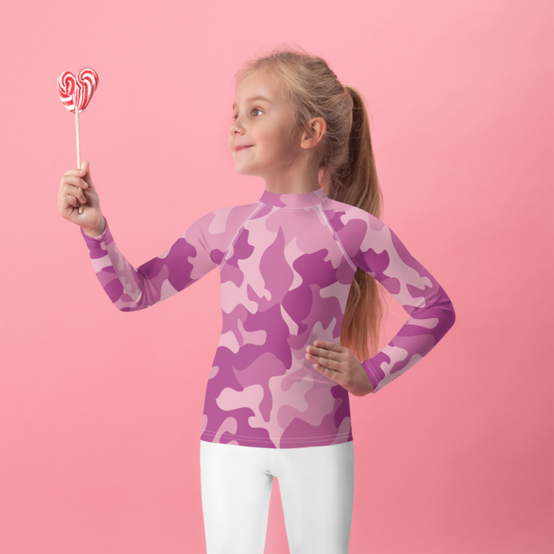 Kid Rash Guard Pattern Modern Girly Purpl Pink Lilac Camo Pattern Kids Rash Guard | Inspire Uplift